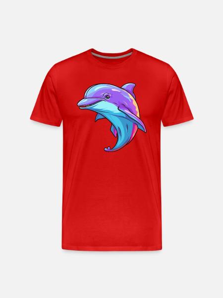 Dolfijn Kleurrijke Aquarel Cartoon Kawaii Dier - Mannen premium biologisch T-shirt - rood