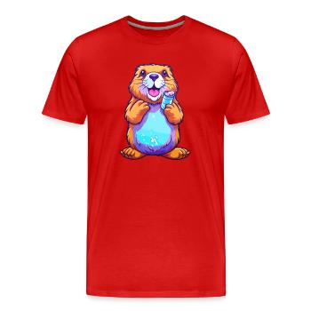 Biber buntes Aquarell Cartoon Kawaii Tier - Männer Premium Bio T-Shirt - Rot - Vorne - Damien (186cm)