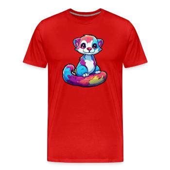 Ferret Colorful Watercolor Cartoon Kawaii Animal - Men's Premium Organic T-Shirt - red - Front - Damien (186cm)