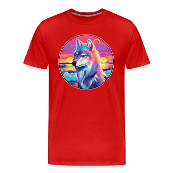 Arctic Wolf Colorful Watercolor Cartoon Kawaii Pet - Men's Premium Organic T-Shirt - red - Front - Damien (186cm)