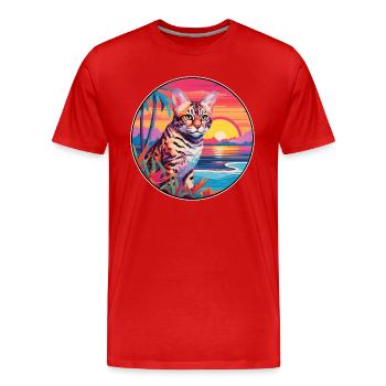 Rotluchs buntes Aquarell Karikatur Kawaii Tier - Männer Premium Bio T-Shirt - Rot - Vorne - Damien (186cm)