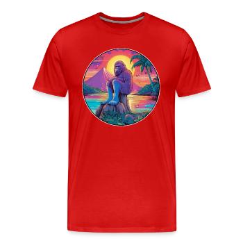 Big Foot Colorful Watercolor Cartoon Kawaii Animal - Men's Premium Organic T-Shirt - red - Front - Damien (186cm)