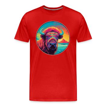 Buffalo Colorful Watercolor Cartoon Kawaii Animal - Men's Premium Organic T-Shirt - red - Front - Damien (186cm)