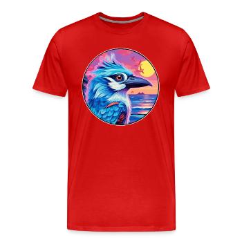 Geai bleu coloré aquarelle dessin animé Kawaii Animal - T-shirt bio Premium Homme - rouge - Devant - Damien (186cm)