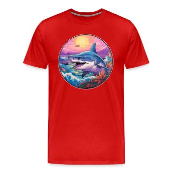 Hai Buntes Aquarell Cartoon Kawaii Tier - Männer Premium Bio T-Shirt - Rot - Vorne - Damien (186cm)