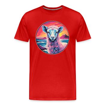 Sheep Colorful Watercolor Cartoon Kawaii Animal - Men's Premium Organic T-Shirt - red - Front - Damien (186cm)