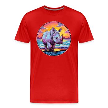 Rhino Colorful Watercolor Cartoon Kawaii Animal - Men's Premium Organic T-Shirt - red - Front - Damien (186cm)