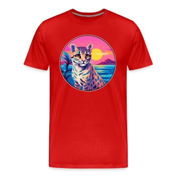 Ocelot Colorful Watercolor Cartoon Kawaii Animal - Men's Premium Organic T-Shirt - red - Front - Damien (186cm)