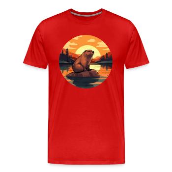 Biber buntes Aquarell Cartoon Kawaii Tier - Männer Premium Bio T-Shirt - Rot - Vorne - Damien (186cm)