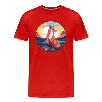 Renard érudit coloré aquarelle dessin animé kawaii animal de compagnie - T-shirt bio Premium Homme - rouge - Devant - Damien (186cm)