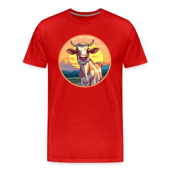 Vache Aquarelle Colorée Dessin Animé Kawaii Animal - T-shirt bio Premium Homme - rouge - Devant - Damien (186cm)