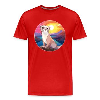 Ferret Colorful Watercolor Cartoon Kawaii Animal - Men's Premium Organic T-Shirt - red - Front - Damien (186cm)