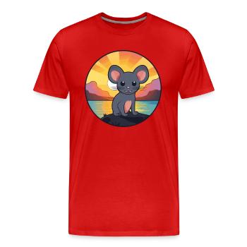 Mouse Colorful Watercolor Cartoon Kawaii Animal - Men's Premium Organic T-Shirt - red - Front - Damien (186cm)