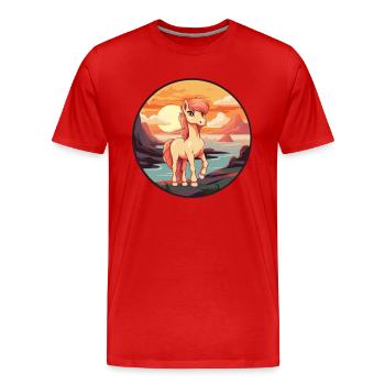 Poney Aquarelle Colorée Dessin Animé Kawaii Animal - T-shirt bio Premium Homme - rouge - Devant - Damien (186cm)