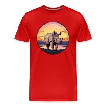Rhino Colorful Watercolor Cartoon Kawaii Animal - Men's Premium Organic T-Shirt - red - Front - Damien (186cm)
