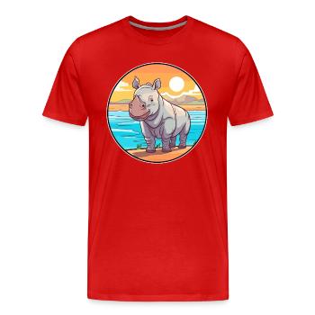 Rhino Watercolor Cartoon Kawaii Clipart Animal - Men's Premium Organic T-Shirt - red - Front - Damien (186cm)