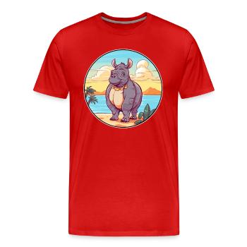 Rhino Watercolor Cartoon Kawaii Clipart Animal - Men's Premium Organic T-Shirt - red - Front - Damien (186cm)