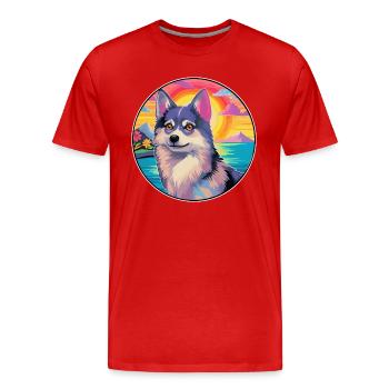 Alaskan Klee Kai Dog Breed Colorful Cartoon Waterc - Men's Premium Organic T-Shirt - red - Front - Damien (186cm)