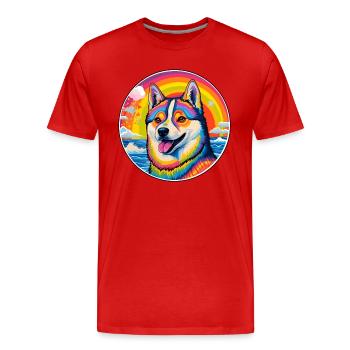 American Akita Dog Breed Colorful Cartoon Watercol - Men's Premium Organic T-Shirt - red - Front - Damien (186cm)