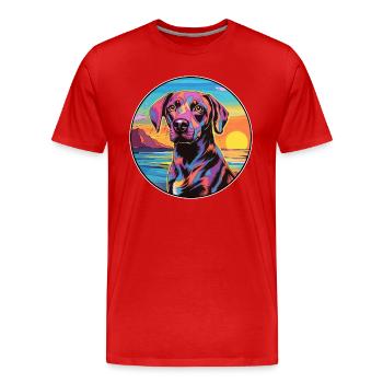Braque Auvergne Dog Breed Colorful Cartoon Waterco - Men's Premium Organic T-Shirt - red - Front - Damien (186cm)