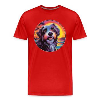 Catalan Sheepdog Dog Breed Colorful Cartoon Waterc - Men's Premium Organic T-Shirt - red - Front - Damien (186cm)