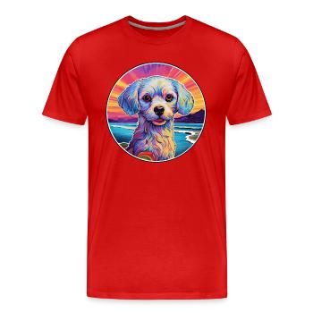 Chinese Imperial Dog Breed Colorful Cartoon Waterc - Men's Premium Organic T-Shirt - red - Front - Damien (186cm)