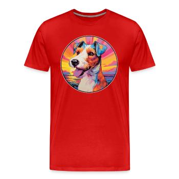 Foxterrier glatte Hunderasse bunte Karikatur Wate - Männer Premium Bio T-Shirt - Rot - Vorne - Damien (186cm)
