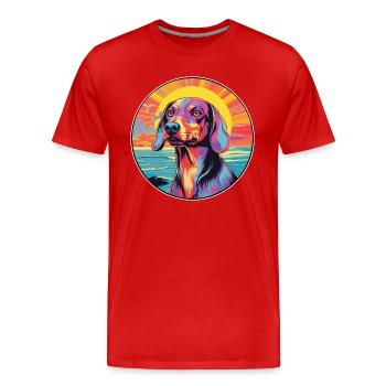 Lettische Jagdhundrasse Bunte Karikatur Watercolo - Männer Premium Bio T-Shirt - Rot - Vorne - Damien (186cm)
