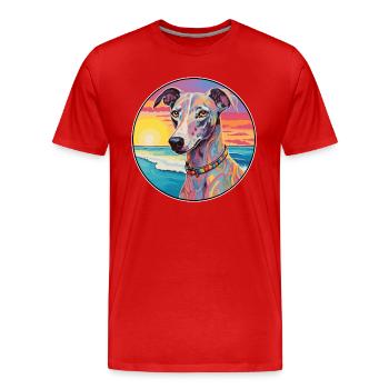 Lurcher Chien Race Coloré Dessin Animé Aquarelle - T-shirt bio Premium Homme - rouge - Devant - Damien (186cm)