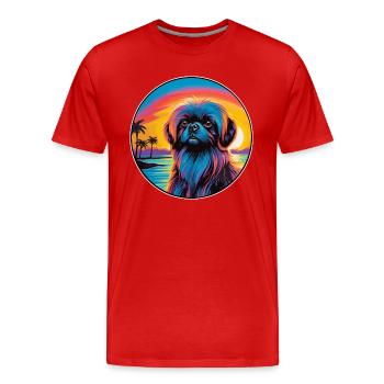 Pékin chien race coloré dessin animé aquarelle - T-shirt bio Premium Homme - rouge - Devant - Damien (186cm)