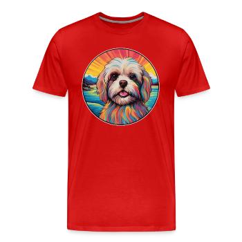 Tibetische Kyi Apso Hunderasse Bunte Karikatur Wasserc - Männer Premium Bio T-Shirt - Rot - Vorne - Damien (186cm)
