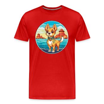 Chinese Imperial Dog Breed Cartoon Kawaii Clipart - Men's Premium Organic T-Shirt - red - Front - Damien (186cm)