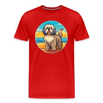Tibetisch Kyi Apso Hund Rasse Cartoon Kawaii Clipart - Männer Premium Bio T-Shirt - Rot - Vorne - Damien (186cm)