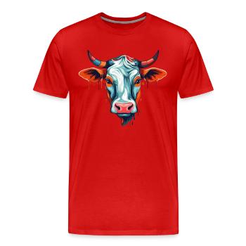 Vache Aquarelle Colorée Dessin Animé Kawaii Animal - T-shirt bio Premium Homme - rouge - Devant - Damien (186cm)
