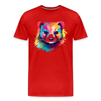 Ferret Colorful Watercolor Cartoon Kawaii Animal - Men's Premium Organic T-Shirt - red - Front - Damien (186cm)