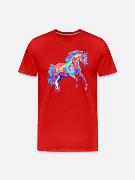 Cheval Aquarelle Colorée Dessin Animé Kawaii Animal - T-shirt bio Premium Homme - rouge