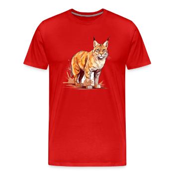 Rotluchs buntes Aquarell Karikatur Kawaii Tier - Männer Premium Bio T-Shirt - Rot - Vorne - Damien (186cm)