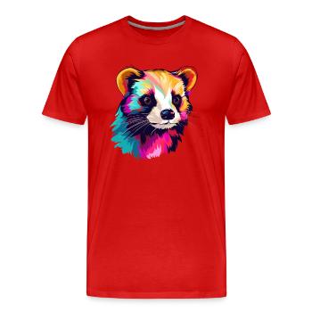 Ferret Colorful Watercolor Cartoon Kawaii Animal - Men's Premium Organic T-Shirt - red - Front - Damien (186cm)