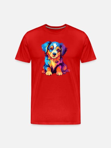 Hund Buntes Aquarell Cartoon Kawaii Tier - Männer Premium Bio T-Shirt - Rot