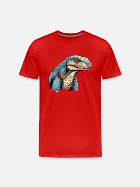 Komodo Drago colorato acquerello cartone animato Kawaii A - Maglietta ecologica premium da uomo - rosso