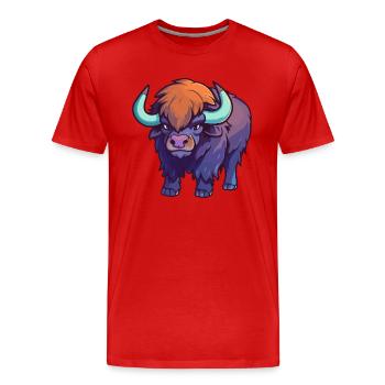 Buffalo Cute Cartoon Kawaii Watercolor Animal Pet - Men's Premium Organic T-Shirt - red - Front - Damien (186cm)