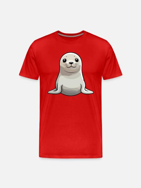 Säl Söt Tecknad Kawaii Akvarell Djur Husdjur - Organic T-shirt Ekologisk premium-T-shirt herr - röd