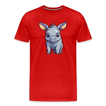 Rhino Cute Cartoon Kawaii Watercolor Animal Pet - Men's Premium Organic T-Shirt - red - Front - Damien (186cm)