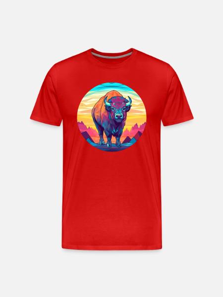 Bison-Buntglas-Cartoon-Kawaii-Tier - Männer Premium Bio T-Shirt - Rot