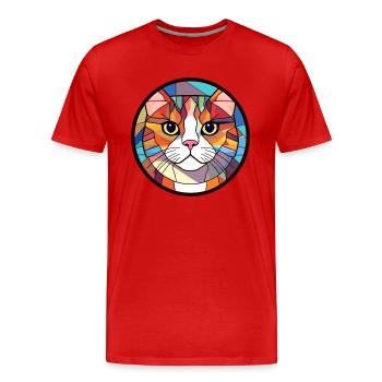 British Shorthair Cat Stained Glass Colorful Carto - Men's Premium Organic T-Shirt - red - Front - Damien (186cm)