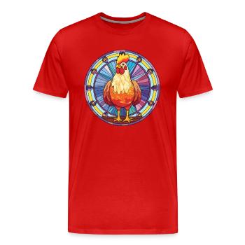 Poulet vitrail coloré dessin animé Kawaii Anim - T-shirt bio Premium Homme - rouge - Devant - Damien (186cm)