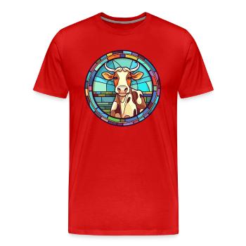 Vache vitrail coloré dessin animé Kawaii Animal - T-shirt bio Premium Homme - rouge - Devant - Damien (186cm)