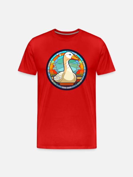 Gänse-Buntglas-Cartoon-Kawaii-Tier - Männer Premium Bio T-Shirt - Rot