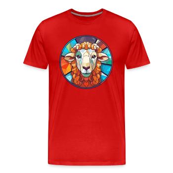 Sheep Stained Glass Colorful Cartoon Kawaii Animal - Men's Premium Organic T-Shirt - red - Front - Damien (186cm)