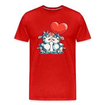 Vache Kawaii Dessin Animé Animal Jouant Avec Des Ballons - T-shirt bio Premium Homme - rouge - Devant - Damien (186cm)